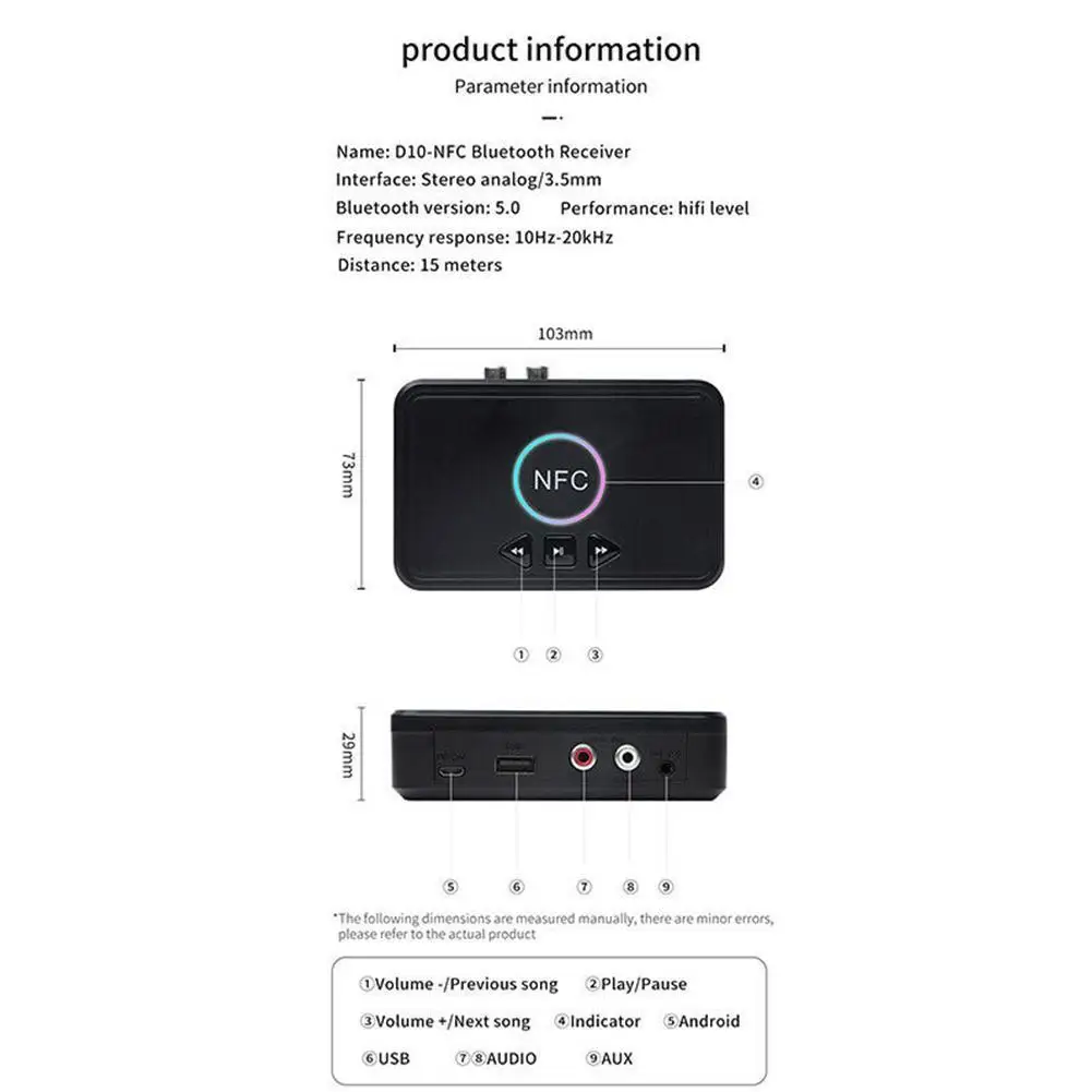 

NFC Bluetooth 5.0 Adapter Wired Audio to Wireless AUX Car Receiver Audio Q6D5