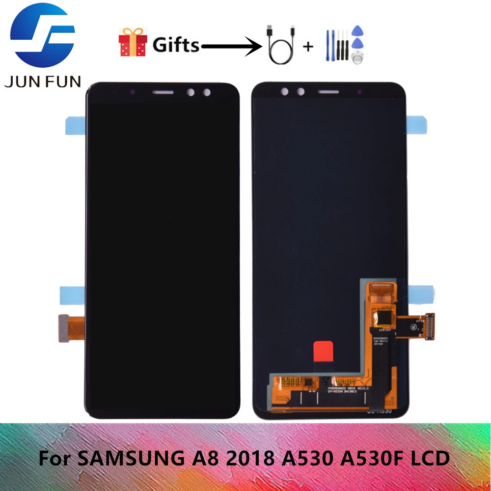 

ЖК-дисплей AMOLED 5,6 дюйма для SAMSUNG GALAXY A8 2018 A530 A530F, ЖК-дисплей с сенсорным экраном и дигитайзером в сборе, бесплатная доставка
