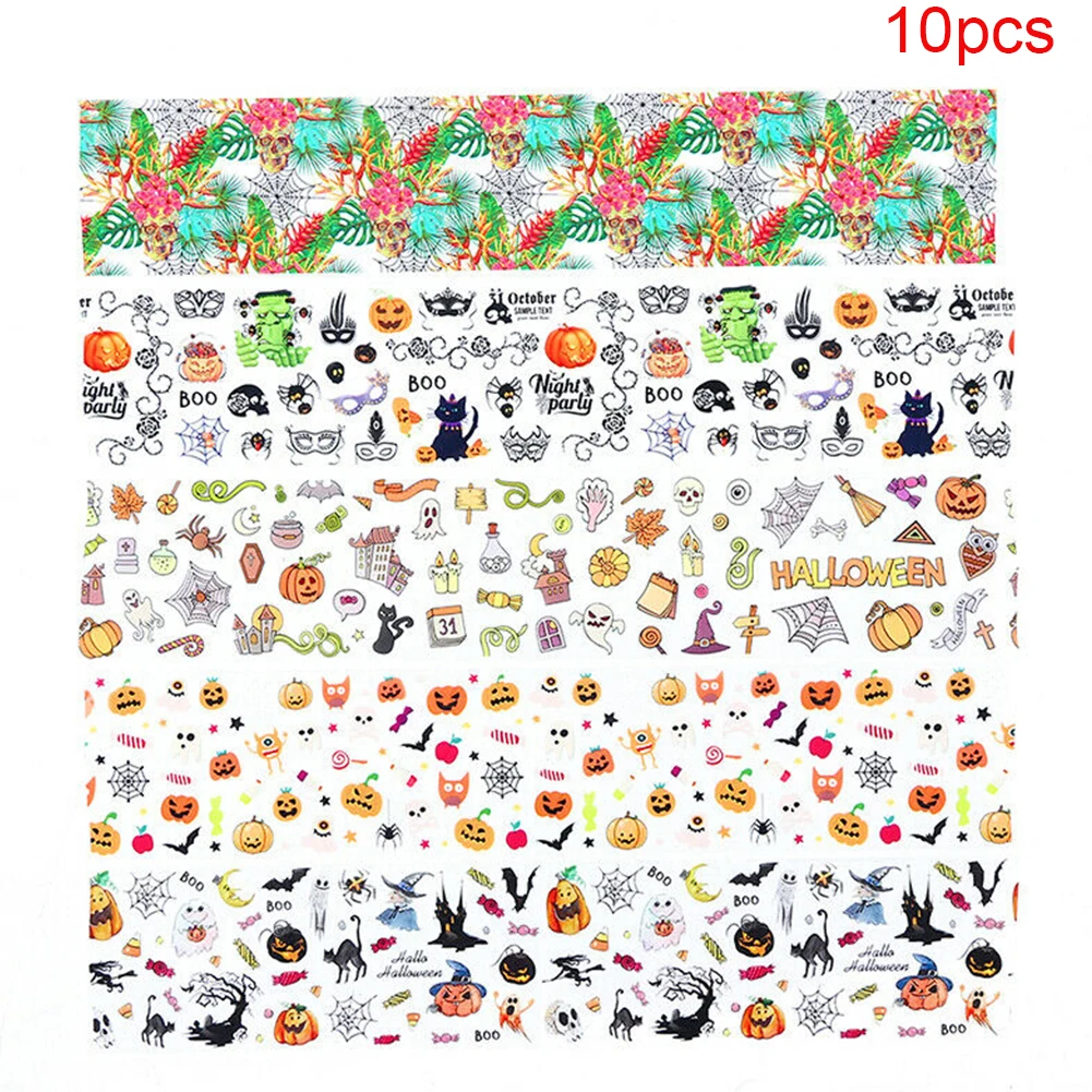 10 Pcs/pack DIY Halloween Nail Art Stickers Accessories Fashion Glitter Star Home Tool Decorations Pumpkin Skull Foils Transfer | Красота и