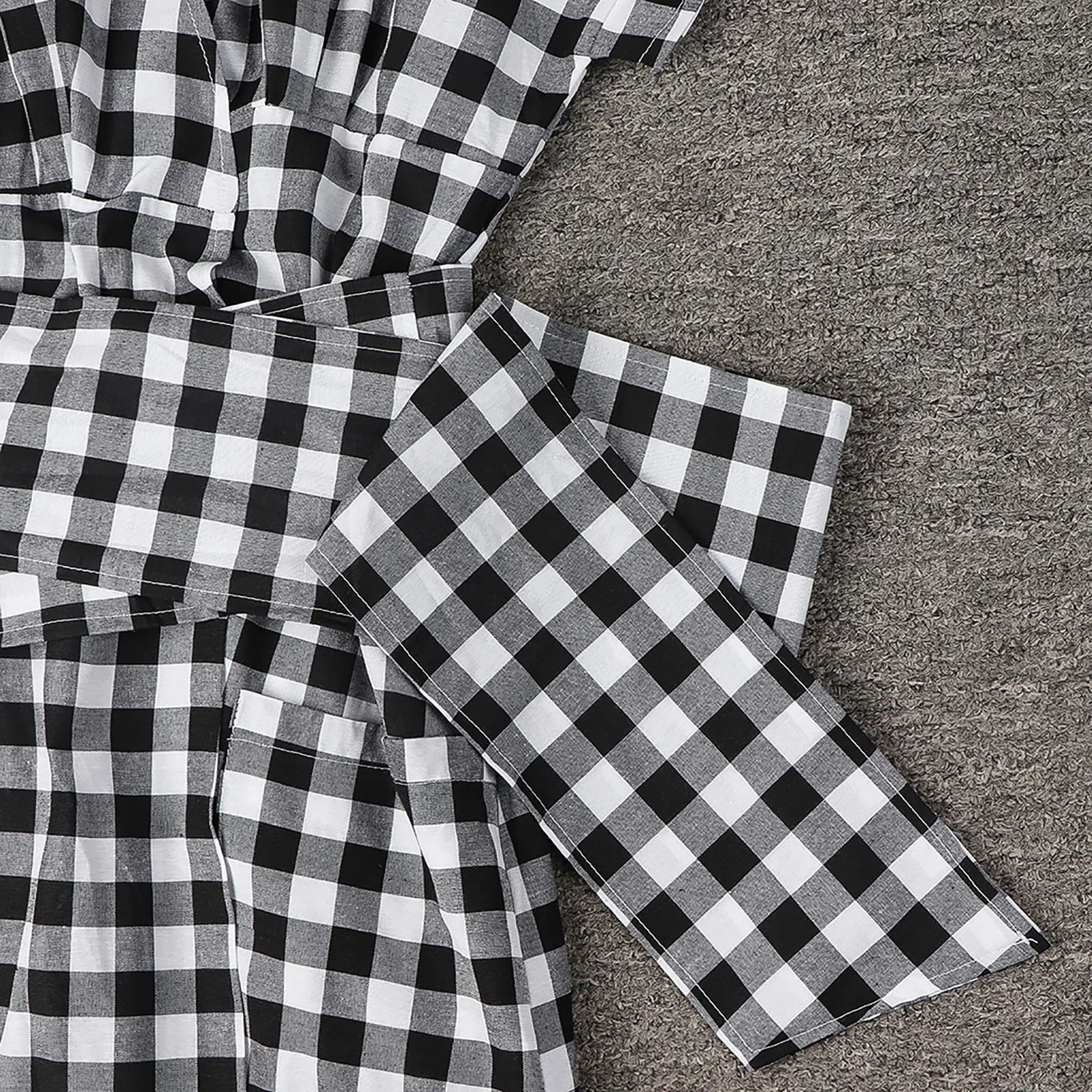 

2021 Summer Dress Fashion Bohemian Casual Short-sleeved Plaid Cotton And Linen V-neck Tie Pocket Dress Women Vestido De Mujer