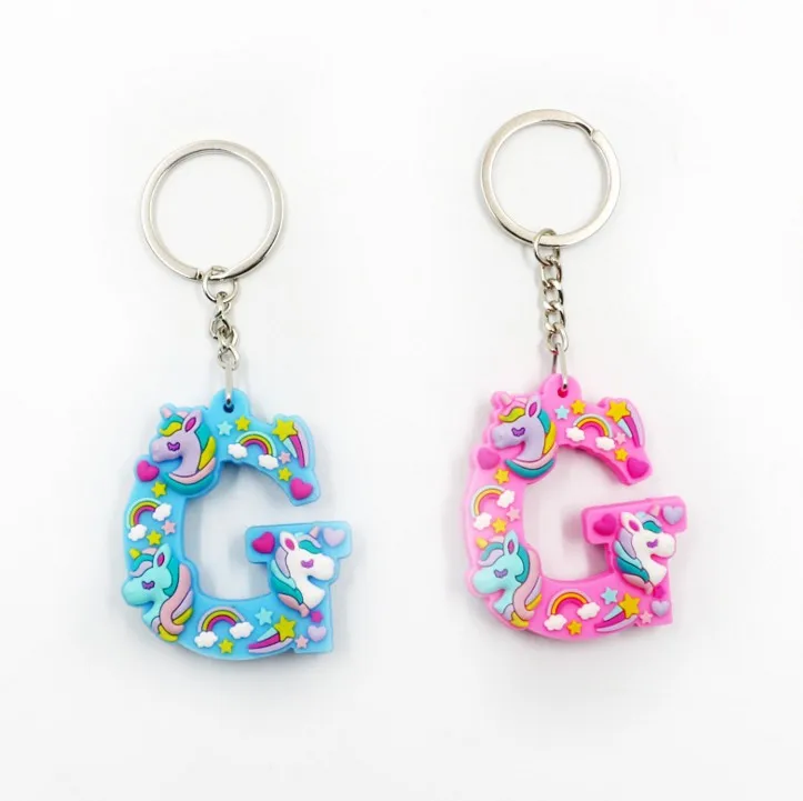 5 1 Pcs Kawaii Unicorn Letters key Chain For Girl Kids Keychain Women Car Key Ring Letter Holder Party Favors Gift - Цвет: 5