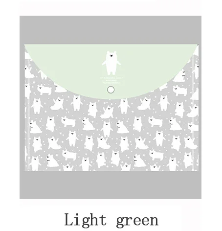 light green 4 шт., А4, сумка для файлов, файл-менеджер, файл, карманный, для школы, офиса, канцелярские принадлежности, ПВХ, Сумка для документов, папка, органайзер для документов, милые животные - Color: light green