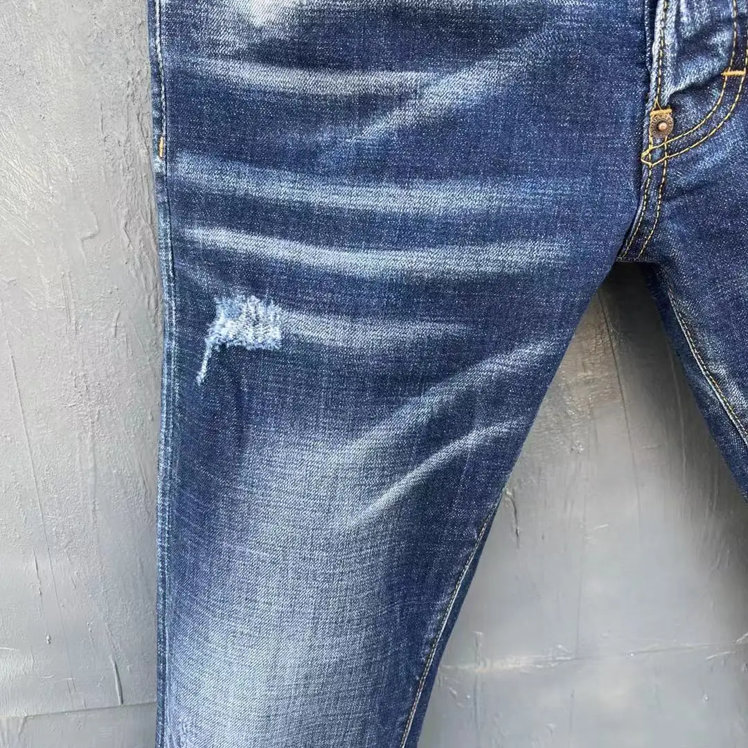 New DSQUARED2 Men's/Women's Jeans Fashion Washed Slim Fit Blue Stretch Pants 050