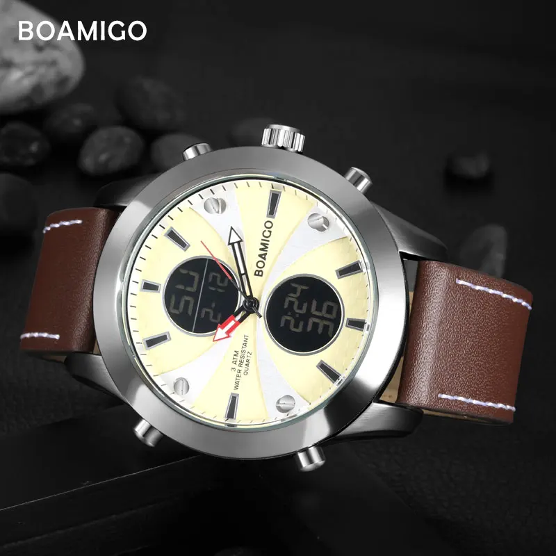 Мужские водонепроницаемые кварцевые часы с хронографом и светодиодной