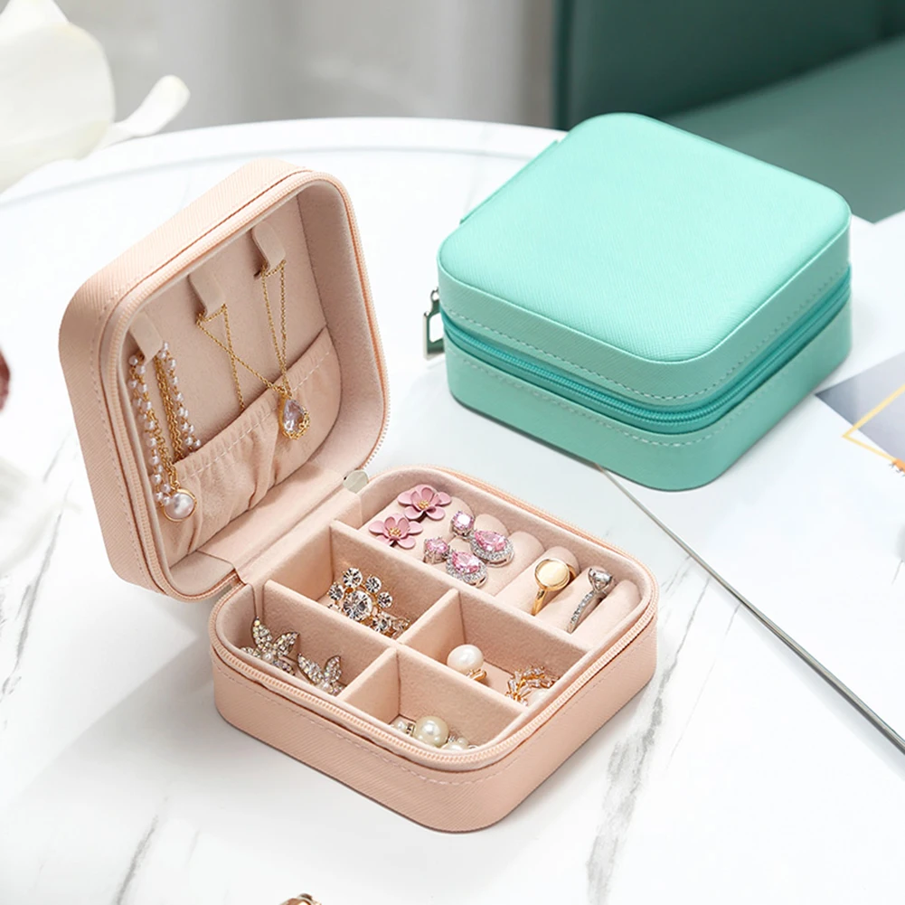 

Portable PU Velvet Jewelry Storage Box Travel Earrings Necklace Ring Holder Household Jewelry Organizer Display Box Small Case