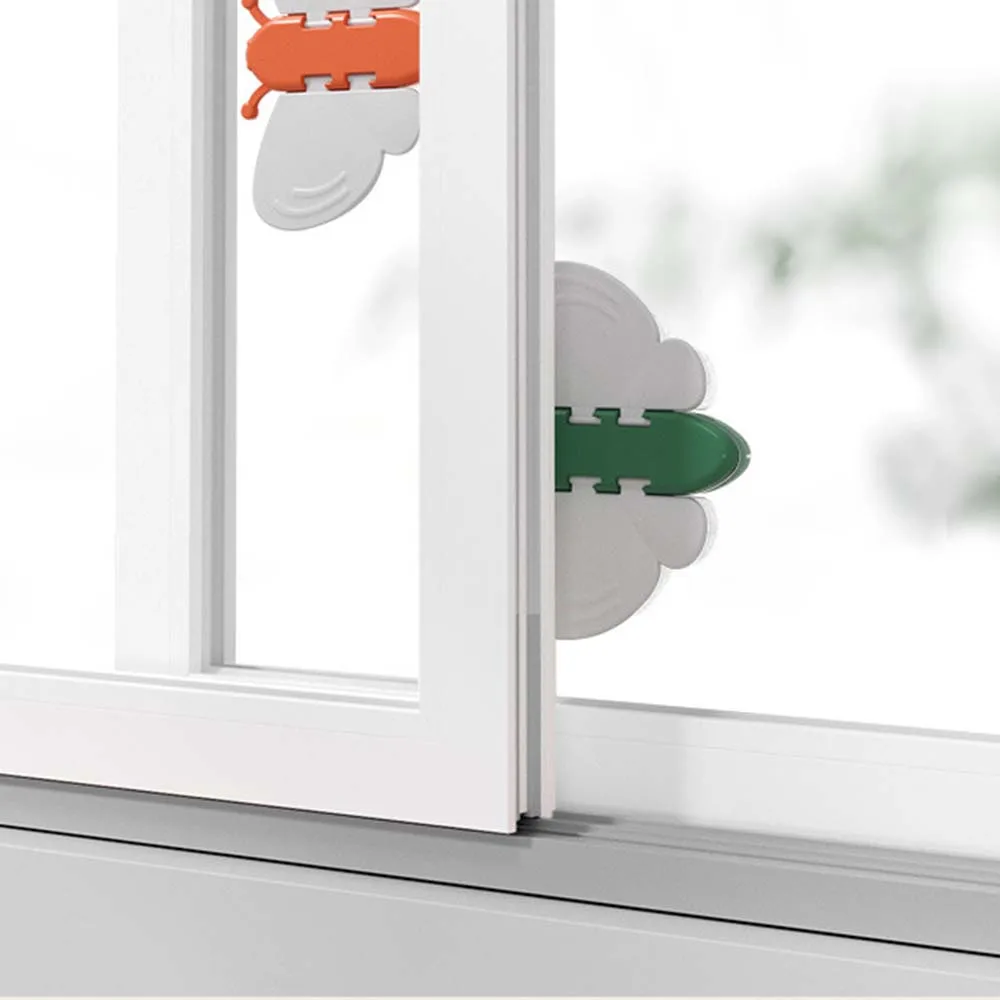 Cerradura de puerta de ala de mariposa sin agujero para beb&eacute;, bloqueo de seguridad para ventana de ni&ntilde;os, protecci&oacute;n de ventana m&oacute;vil-2