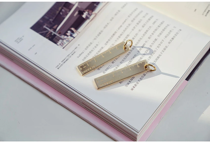 1PC Mini 6CM Ruler Brass Straight Ruler Retro Math Measuring Drawing Tool Keychain Hanging Ruler Office School Supplies