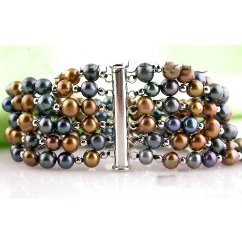 Уникальные жемчужины: магазин ювелирных изделий "6 рядов 8-дюймовый круглый кофейно-черный браслет из пресноводных жемчужин с магнитной застежкой, очаровательный подарок для женщин".