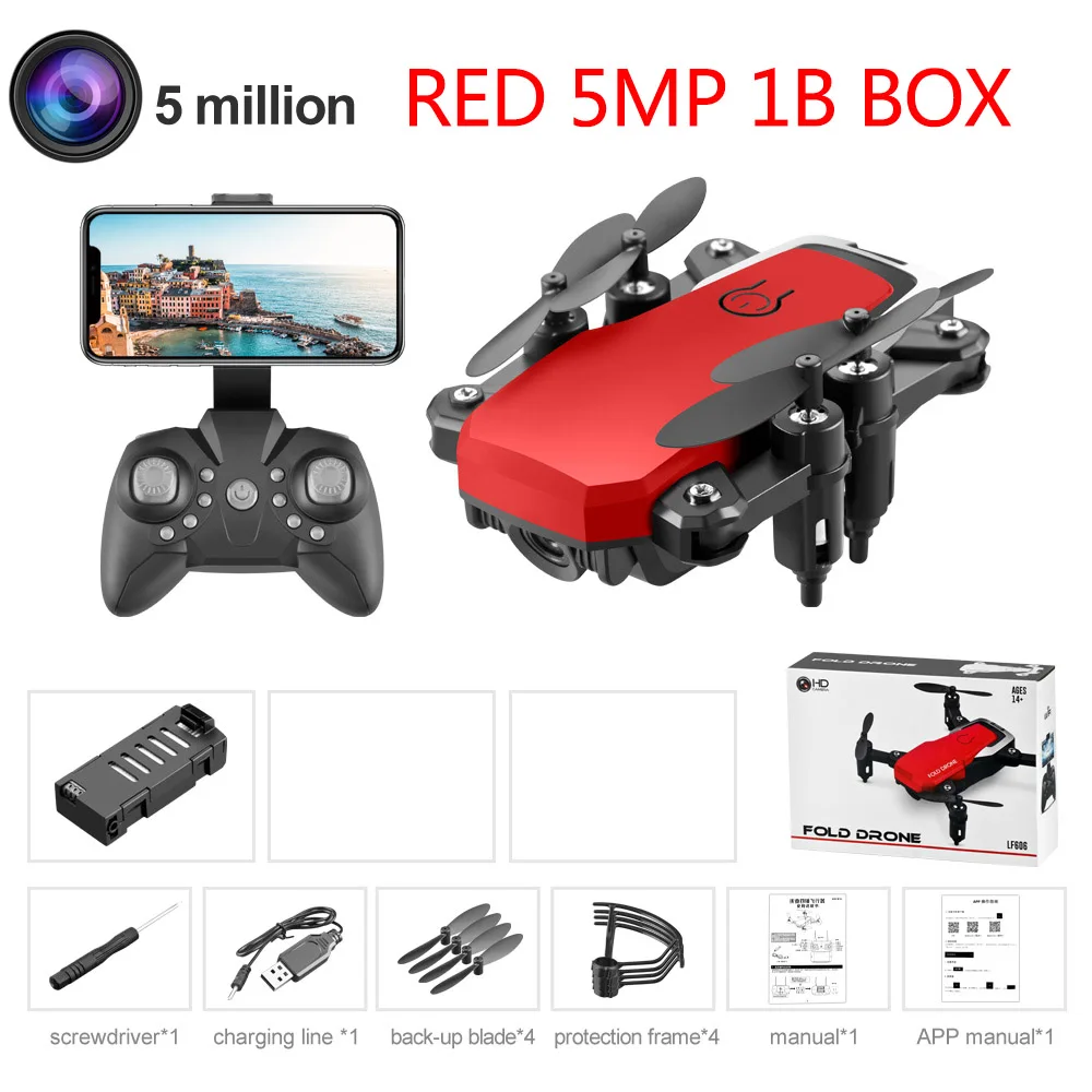 Red 5MP 1B LF606 квадрокоптер мини Дрон с 4K камерой HD складные дроны один ключ возврат FPV Следуйте за мной RC вертолет Квадрокоптер детские игрушки - Цвет: Red 5MP 1B