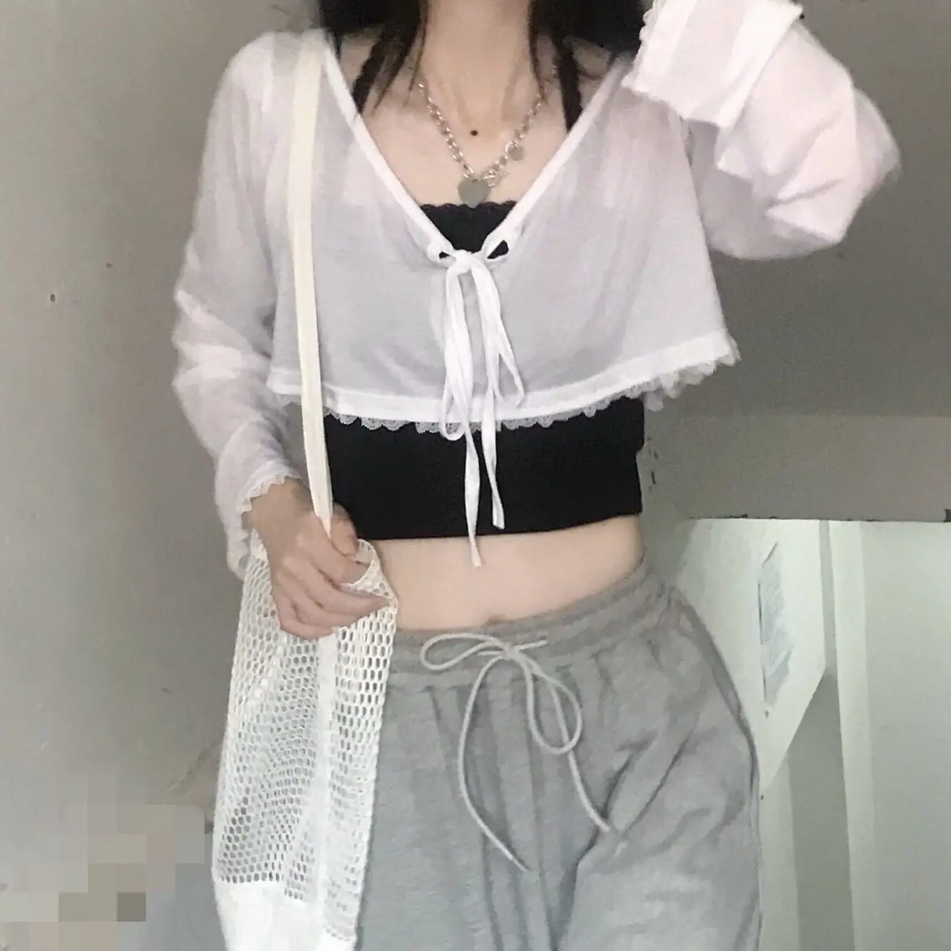 Короткая блузка из 2 предметов модный Кружевной укороченный топ популярные