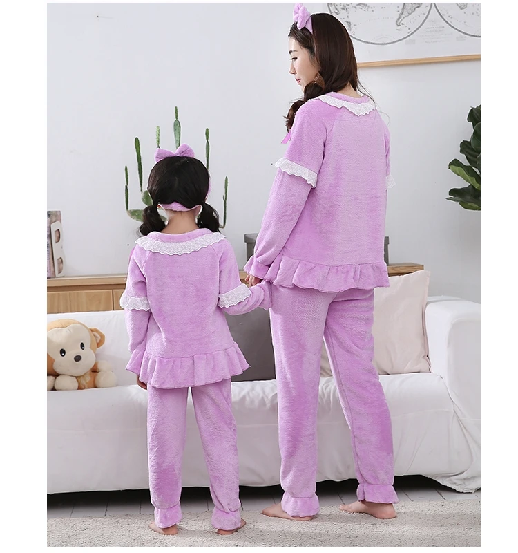 Mother and Daughter Clothes Adult Christmas Pajamas for Girl Autumn Winter Warm Flannel Pajamas Family Matching Outfits Set