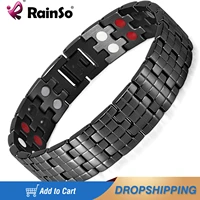 rainso mens stainless steel bracelet double row 4 elements energy power link bracelet black polished osb 1044bfir