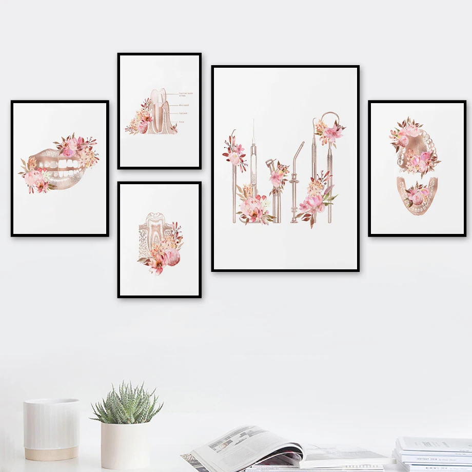 

Oral Hygiene Tooth Model Flower Dentist Clinic Wall Art Canvas Painting Posters And Prints Home Pictures Elegant Room Aesthetics