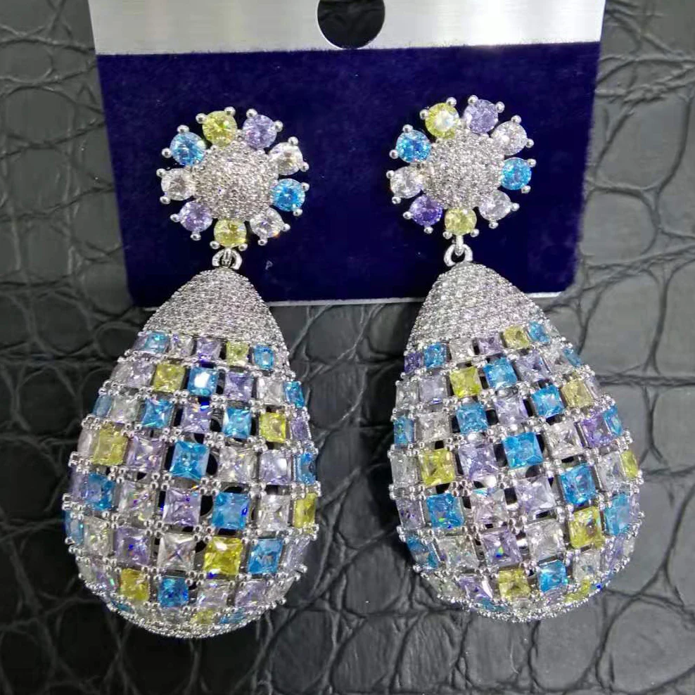 Женские серьги подвески в форме капли с фианитом|Серьги-подвески| |