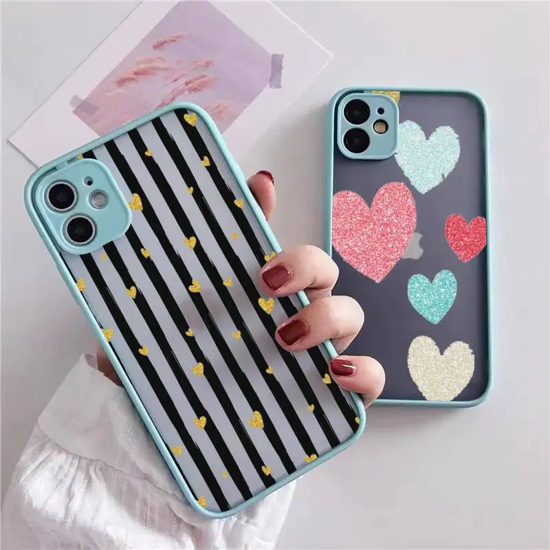 

Colors Love Heart Phone Case For iphone 13 12 11 xr xs x 7 8 pro max Light blue Soft TPU Silicone Clear Case Cover