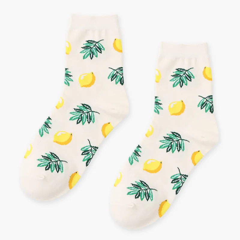 Beige Lemon Весенне-летние женские Носки с рисунком тропических фруктов, унисекс, счастливые носки, японские в форме трубы, носки с изображением авокадо, банана - Цвет: Beige Lemon
