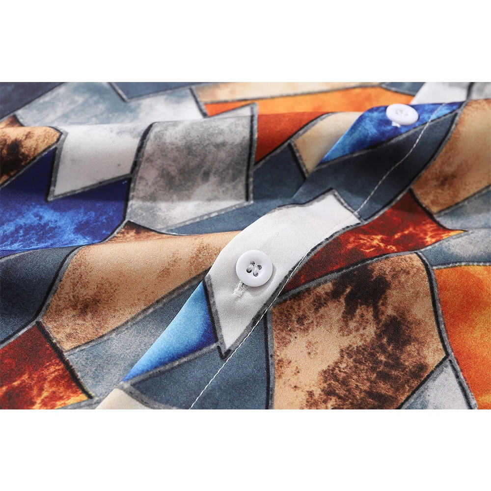 

Dark Icon Geometric Print Hawaiian Shirt Men Short Sleeve Men's Shirts Man Blouse