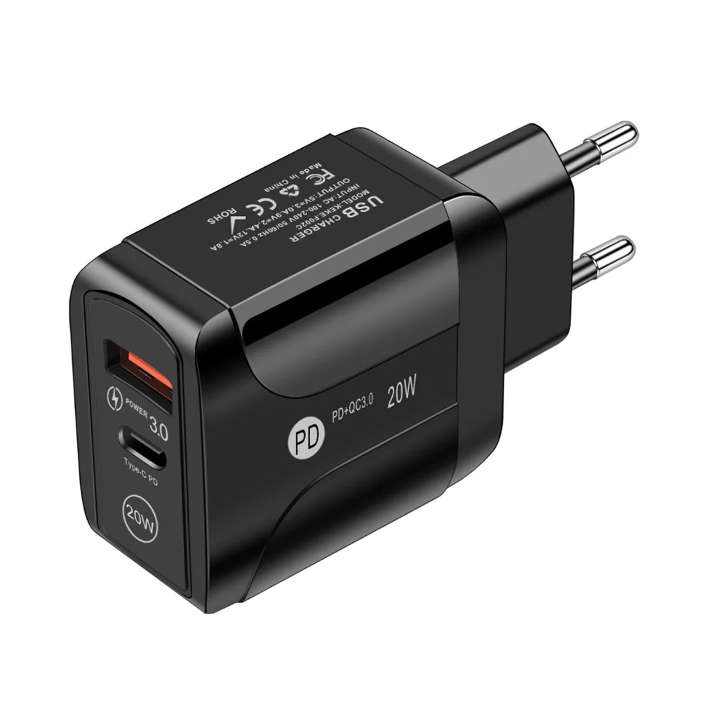 Двойной USB Зарядное устройство 20 Вт QC 3 0 PD стенового путешествия Тип C мобильного