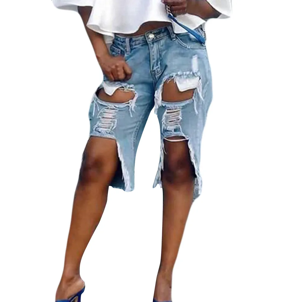 Женские джинсовые Шорты рваные джинсы с высокой талией обтягивающие брюки
