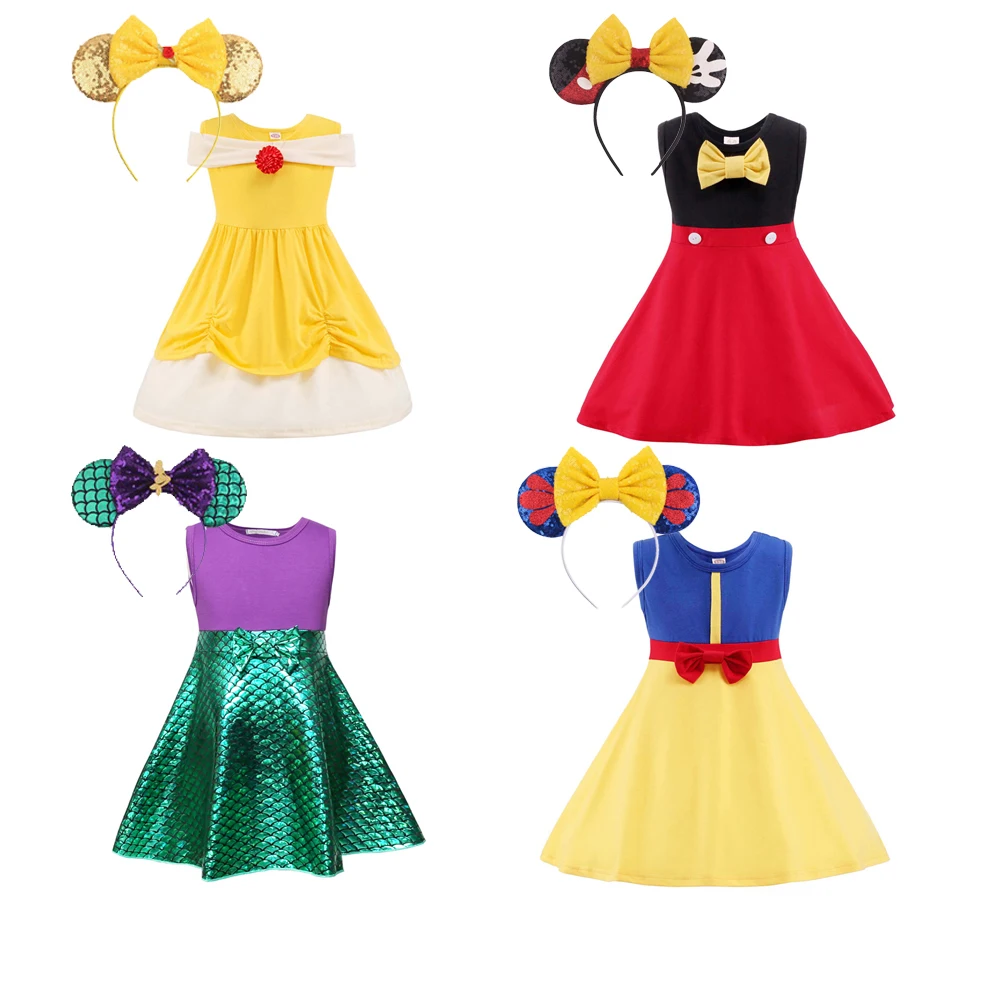 

Baby Girl Belle Dress Up Dresses Beauty and The Beast Kids Elsa Anna Princess Snow White Frock Girls Mickey Fairy dress