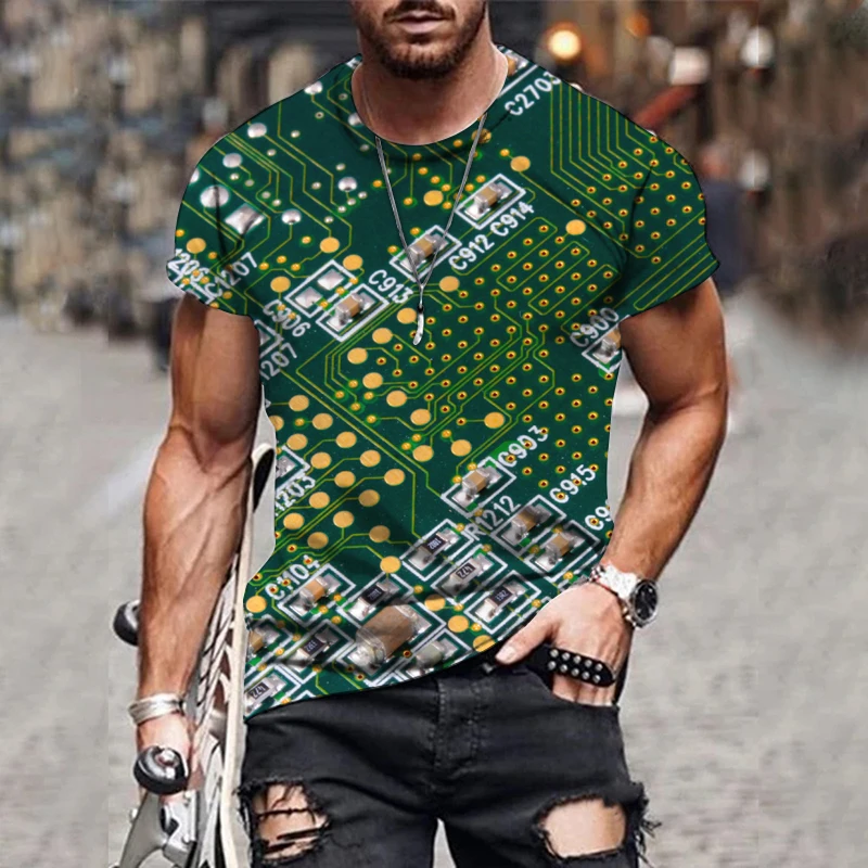 

Summer Trend Cool Electronic Chip New Fashion Art Male T-shirt Street Harajuku Loose Breathable Oversized 6XL O-neck