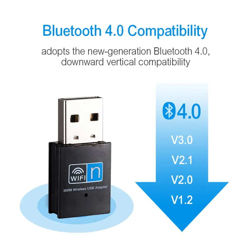 Беспроводной Bluetooth-адаптер 300 Мбит/с USB-адаптер приемник 2 4G Bluetooth V4.0 сетевой