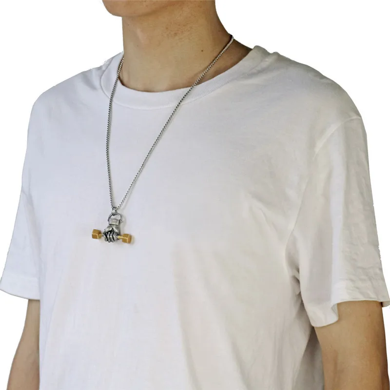 

Fist Dumbbell Pendant Necklace Fashion Fitness Hiphop Sports Box Chain Jewelry Gym Sport Player Muscle Man