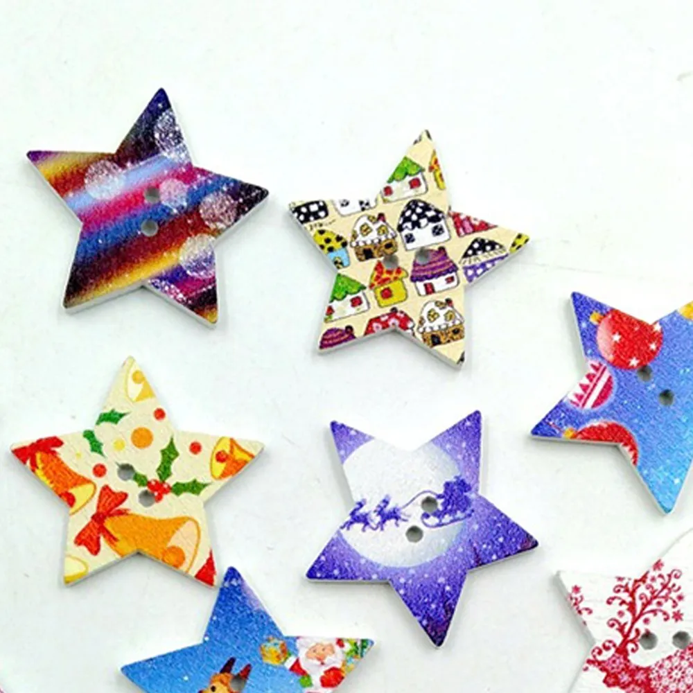 100 шт./пакет Рождественский пятиконечная звезда Кнопка микс Рождественская