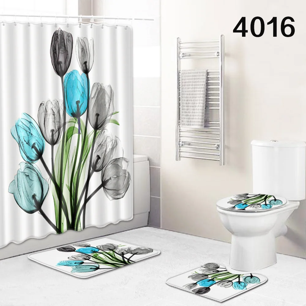 4 шт./компл. Тюльпан цветы лотоса наборы занавесок для душа Нескользящие коврики