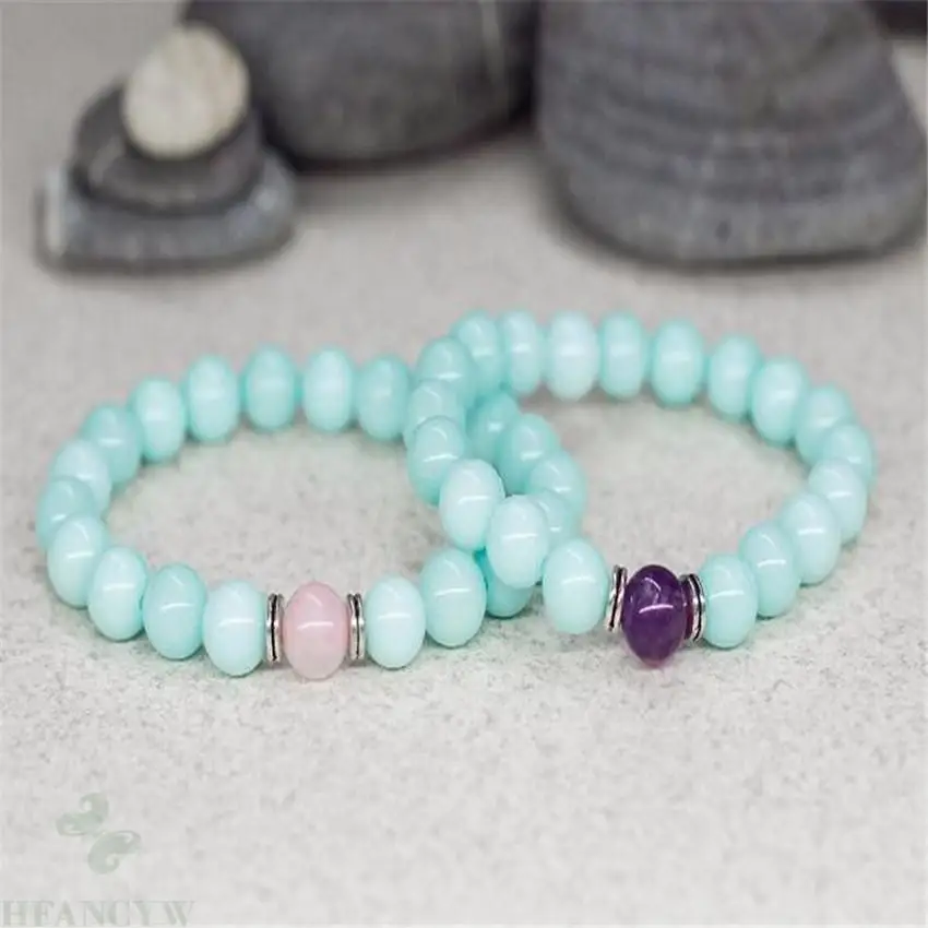 

2pcs 8mm Amazonite Gemstone Mala Bracelet 7.5 inches Meditation Spirituality Unisex Cuff Bead Chakras Lucky Reiki Stretchy Wrist