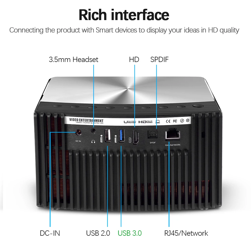 Умный проектор AUN H1 Встроенный Android Wi Fi Bluetooth. Поддержка флэш памяти USB разрешения
