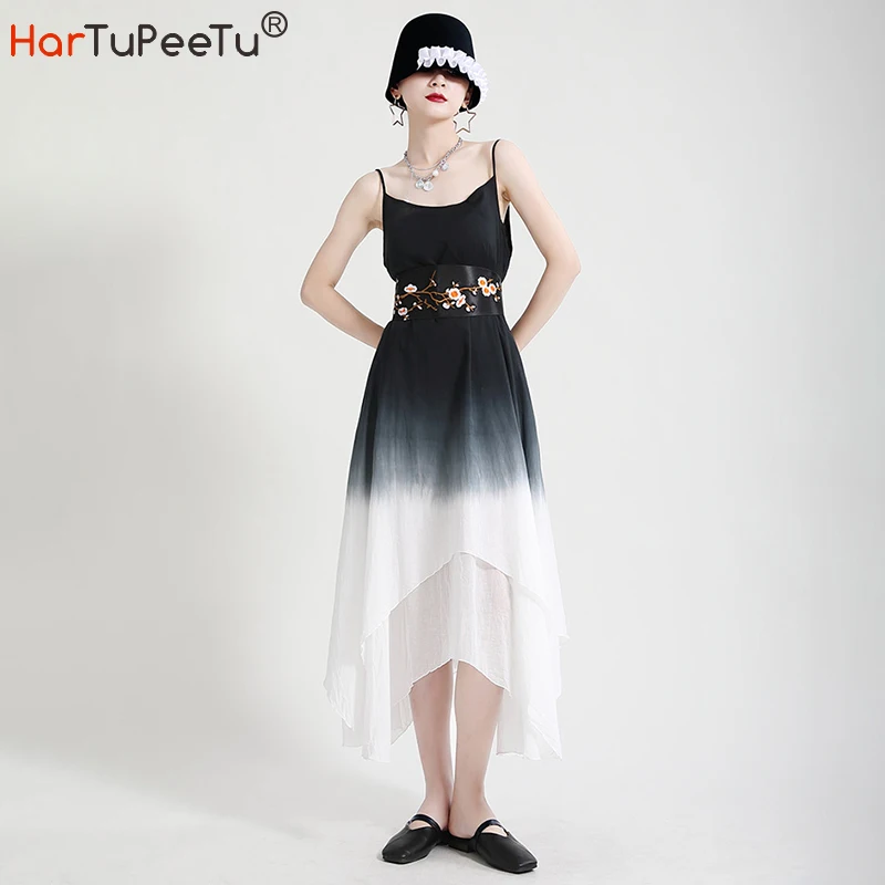 

Женское платье-комбинация макси, Двухслойное хлопковое, льняное, с асимметричным подолом и карманами, лето 2021