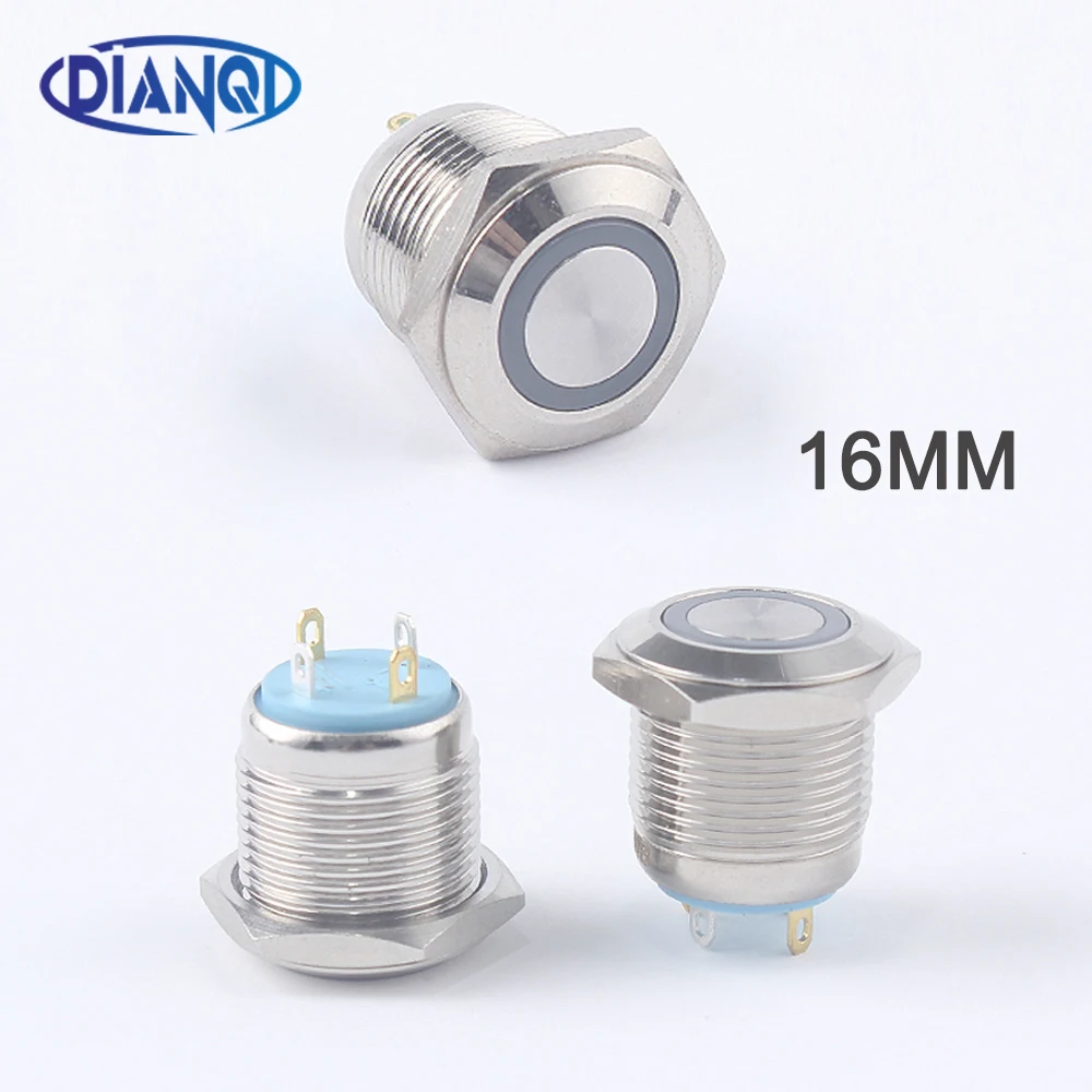 

Металлический латунный кнопочный выключатель освещения, 16 мм, 3 в, 6 в, 12 В, 220 В, кольцо детской освещенности, 1 без кнопки для автомобиля, короткие 4 контакта, зеленый, красный