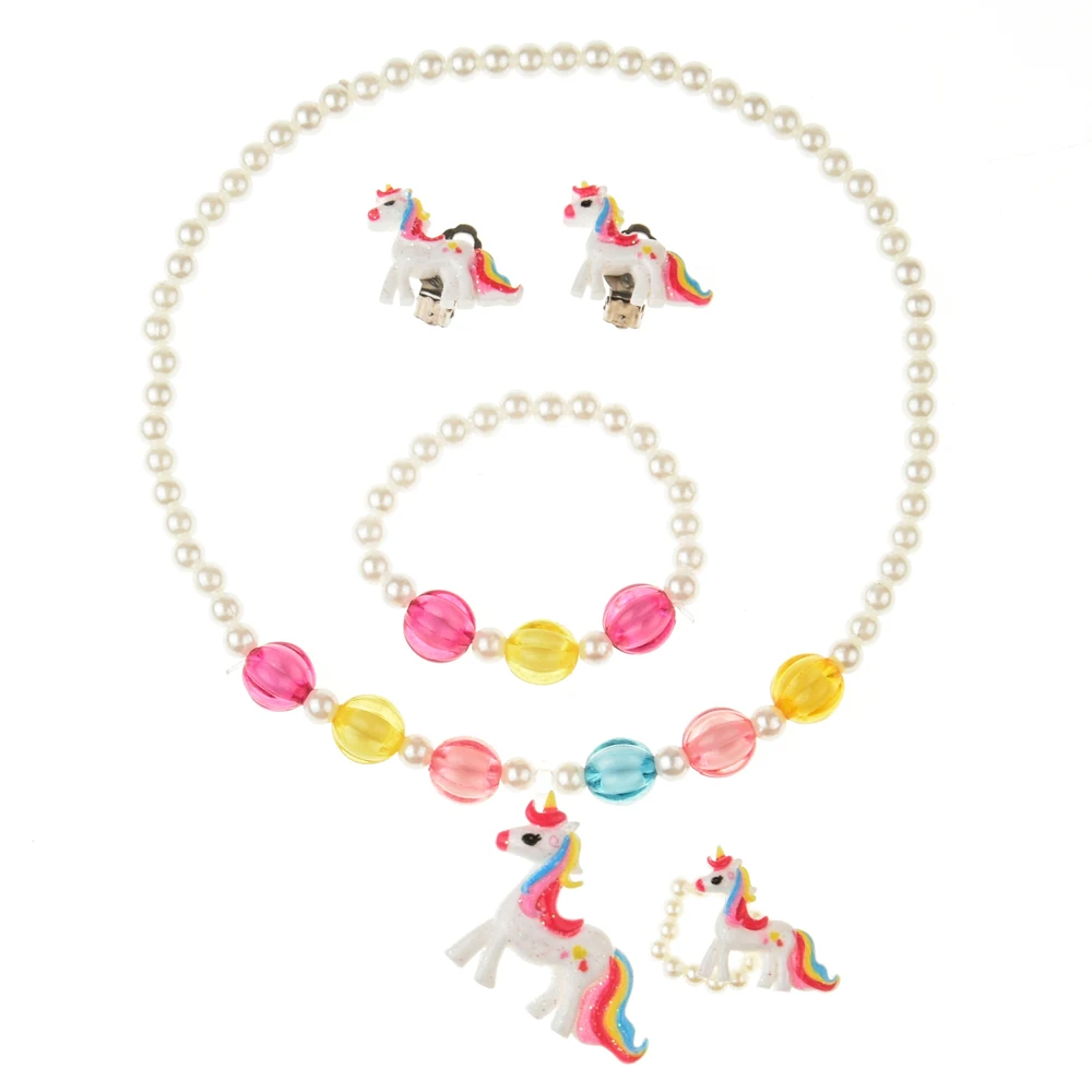 4 шт./компл. набор из ожерелья браслета и сережек в виде единорога для девочек