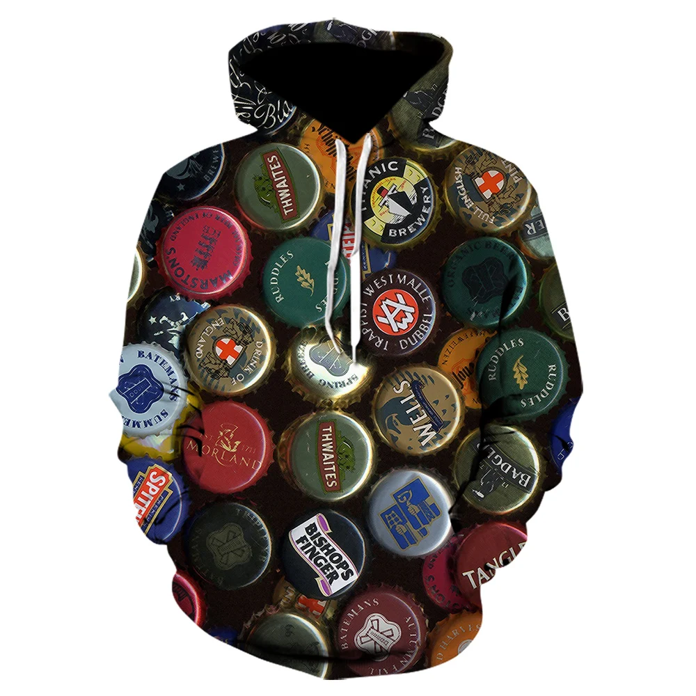 Все виды пивной крышки пива 3D печать мужская Толстовка Спортивная Повседневная