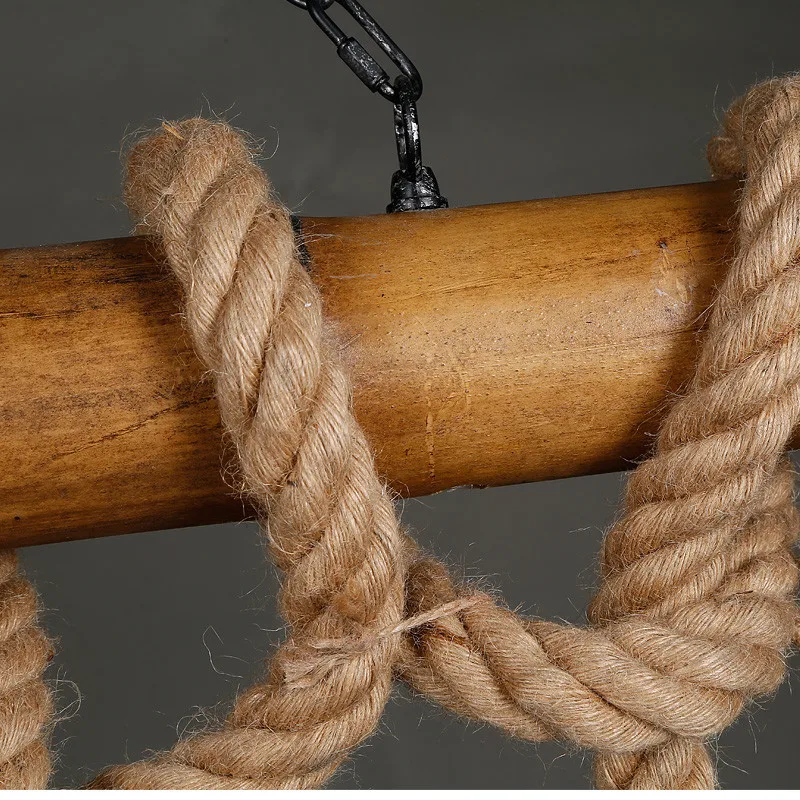 Винтажный бамбуковый подвесной светильник с 3 головками пеньковая веревка