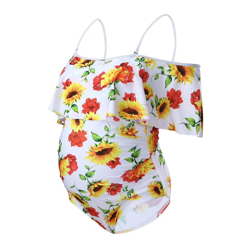 Для женщин беременных танкини принт бикини купальник пляжный костюм с оборками