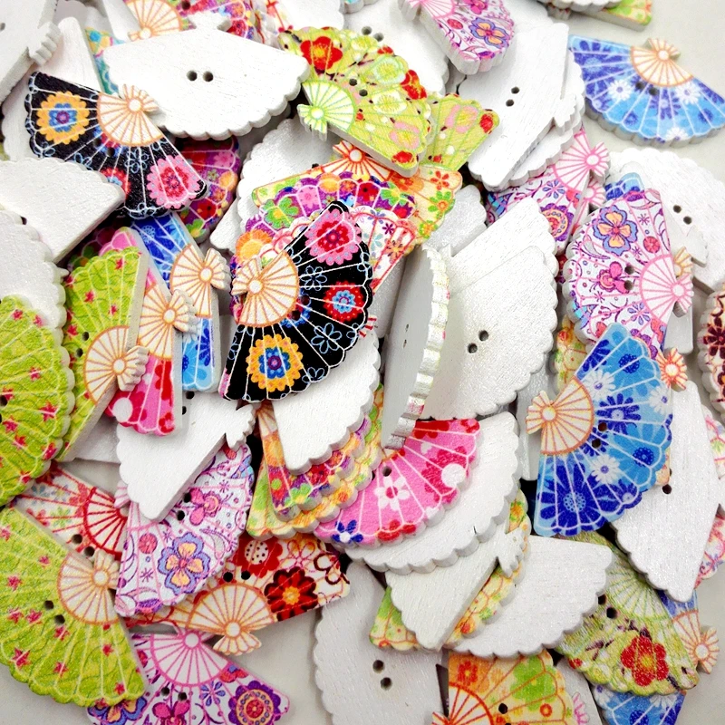 Оптовая продажа 100 шт Смешанные веерные деревянные пуговицы для украшения