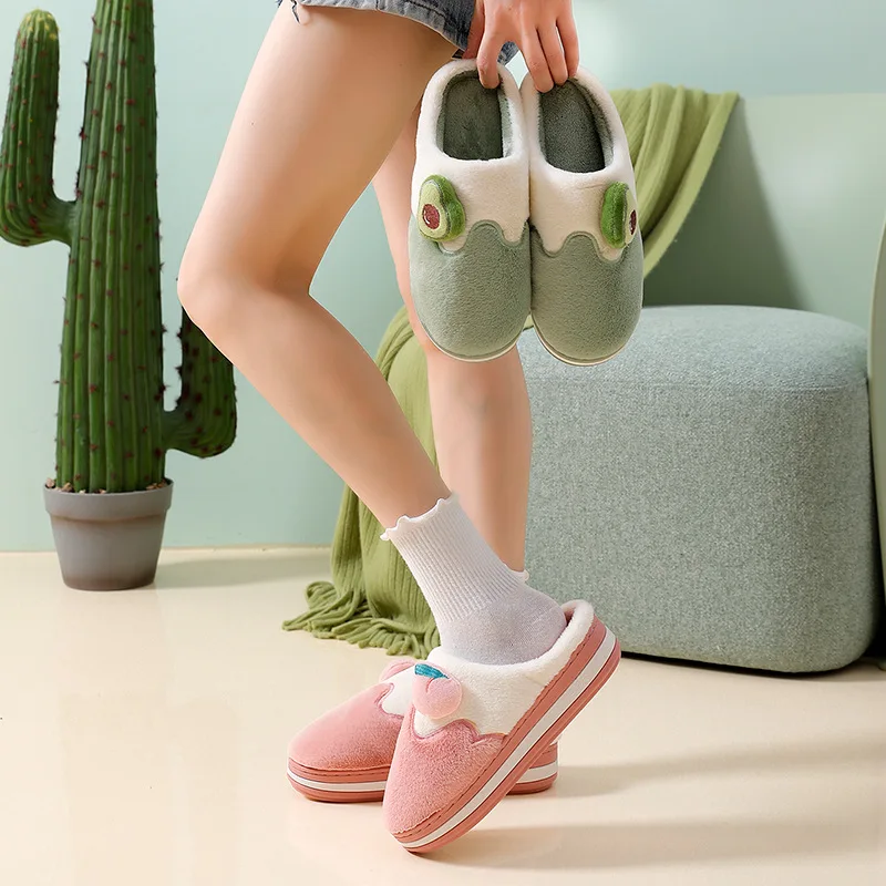 

New Autumn and Winter Cotton Slippers Female Home Household Indoor Non-slip Thick-soled Wool Drag Outside Wear Warm Plush Shoes