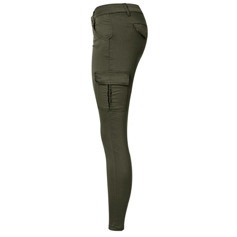Брюки женские армейские зеленые с заниженной талией облегающие эластичные штаны