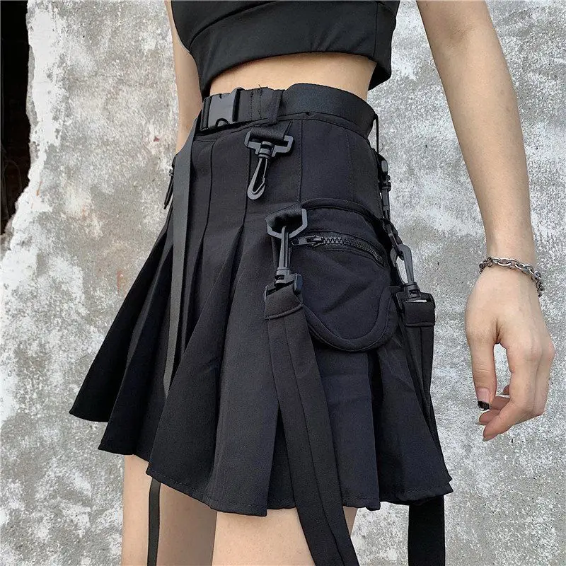 Женская плиссированная мини-юбка, элегантная плиссированная юбка с завышенной талией, карманами и молнией, в стиле хип-хоп, в стиле Харадзюк... от AliExpress RU&CIS NEW