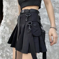 elegant high waist belt zipper ribbon pocket pleated mini skirt harajuku streetwear korean women gothic hip hop punk sexy skirts