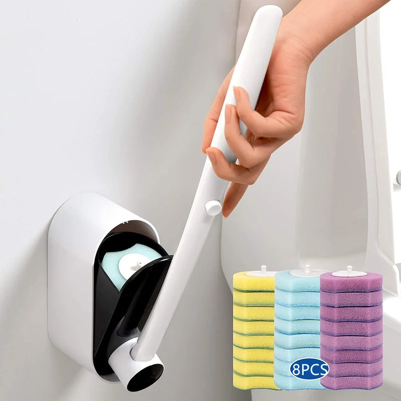 

1Set Plastic Toilet Brush Holders with 8pcs Refills Disposable Wall-Mounted Toilet Bowl Cleaner Kit for Bathroom Cleaning Tool