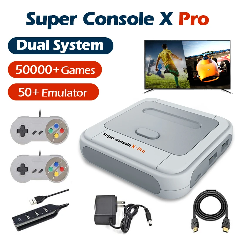 

Супер консоль X Pro 4K HD Ретро игровая консоль для PSP/PS1/DC/N64 консоль для видеоигр с 50000 + играми KODI Поддержка 2 игроков
