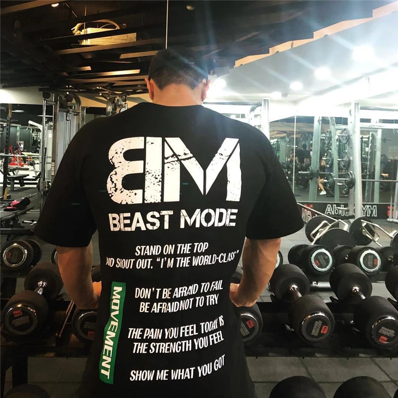 Футболка мужская оверсайз с большим принтом повседневная для бодибилдинга