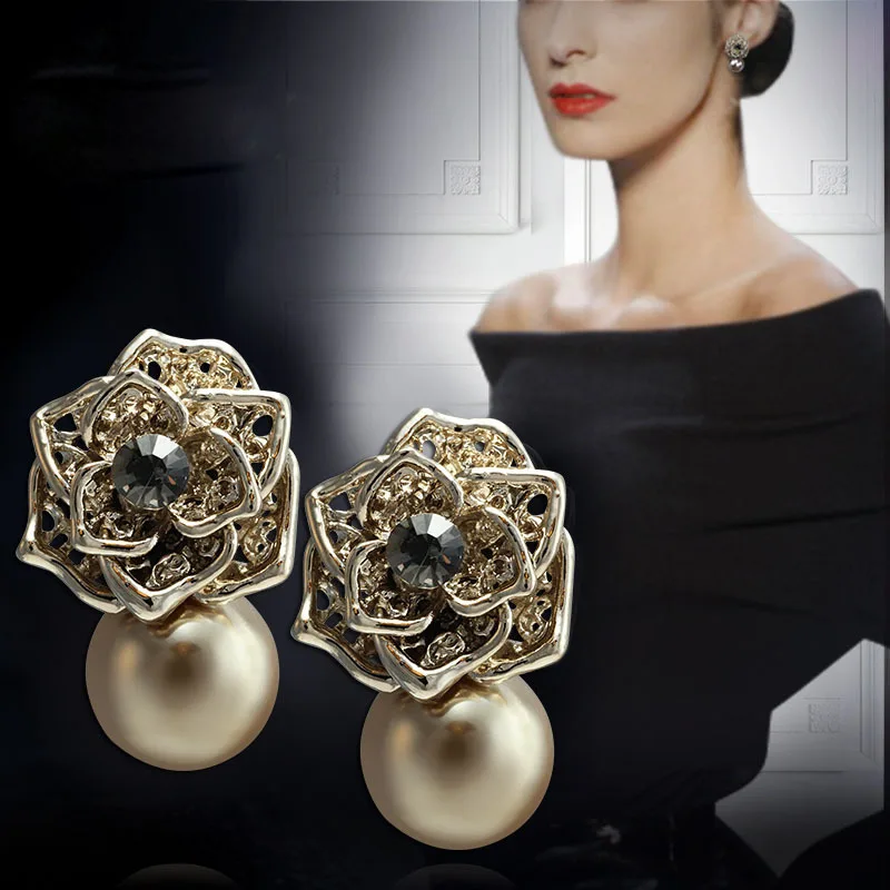 Женские серьги-гвоздики Elifashion элегантные модные серьги в форме цветка и жемчуга |