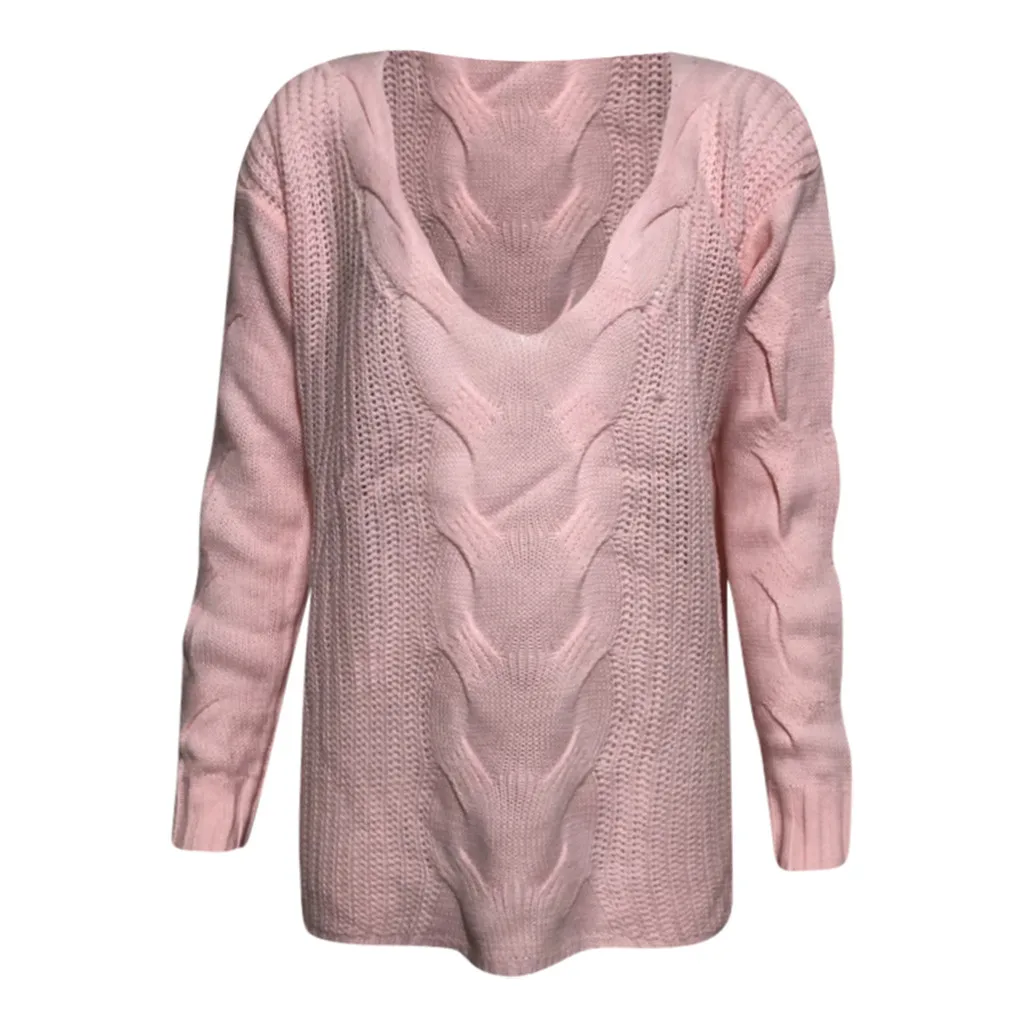 Women Sweaters Lady V-neck Casual Solid Loose Long Sleeve Tops Slim Fit Knitted Pullover Female Autumn Winter Sexy Sweater | Женская