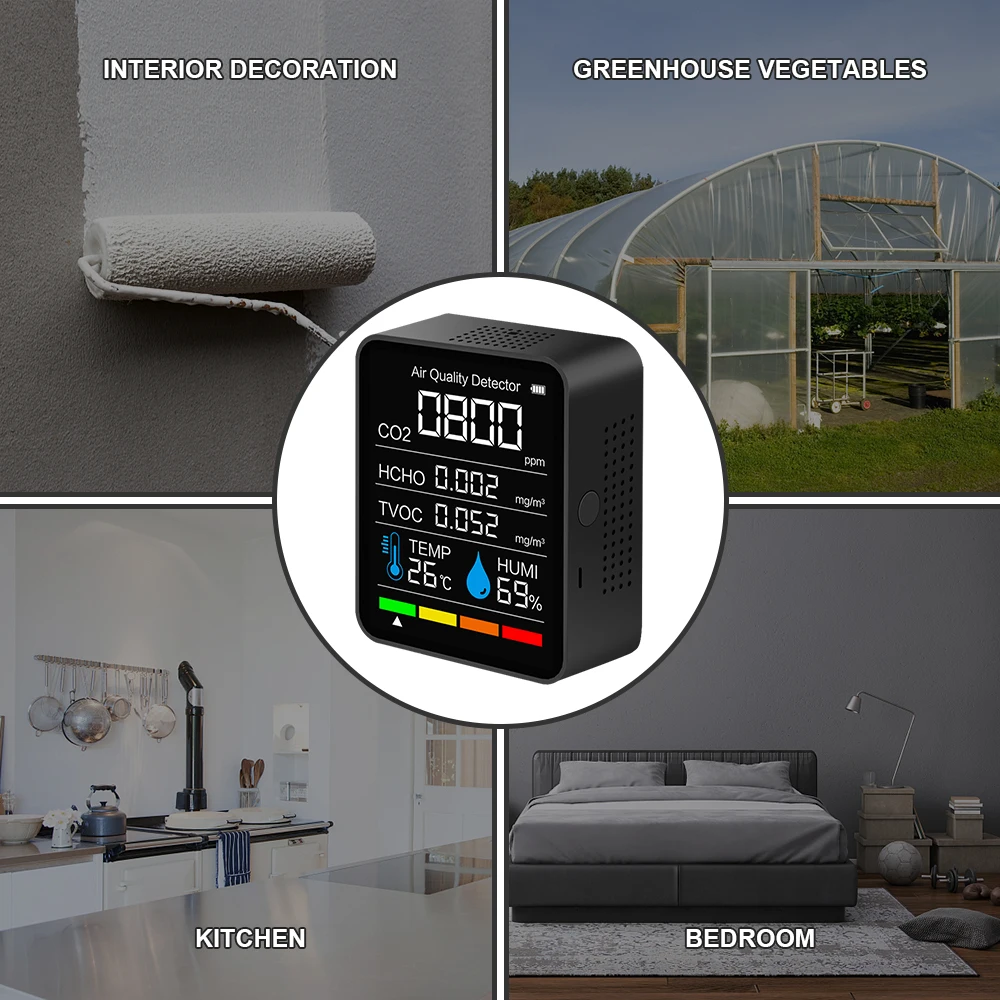 Carbon Dioxide Detector CO2 Smart Digital Meter Indoor Temperature Humidity Sensor Tester Air Quality Monitor TVOC HCHO Analyzer |