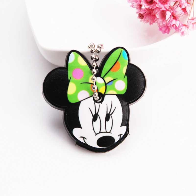 Cartoon Anime Cute Key Cover Cap Silicone Mickey Stitch Bear Keychain Women Gift Owl Porte Clef Minne Key Chain - Цвет: A09