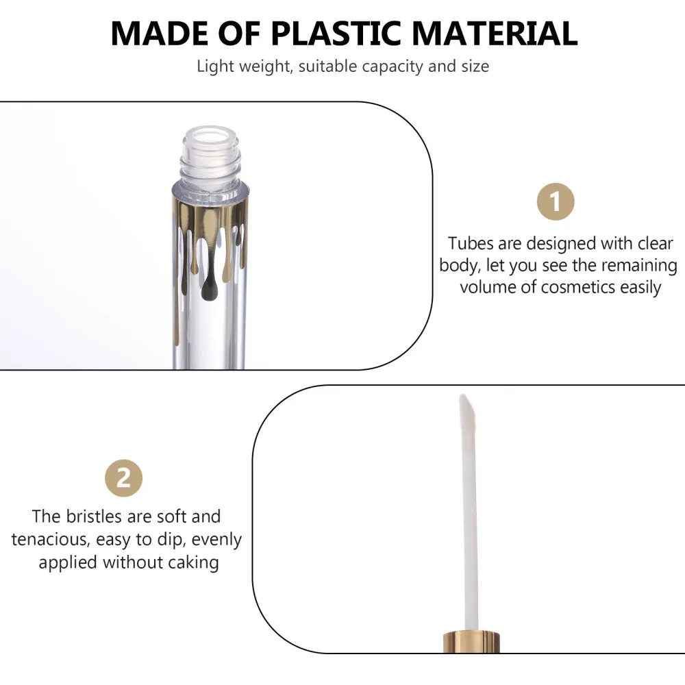 

10Pcs Gold Cover Tubes Gold Lip Gloss Bottles Cylindrical Lip Gloss Tubes